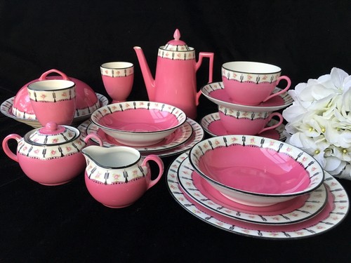 16 Piece VICTORIA Czechoslovakia 'PINK BRUNCH/DESSERT SET FOR 2' - Picture 1 of 11