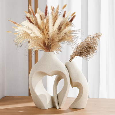 White Vases for Decor, Heart Shaped Ceramic Vase Set of 2, Nordic Heart Shaped V
