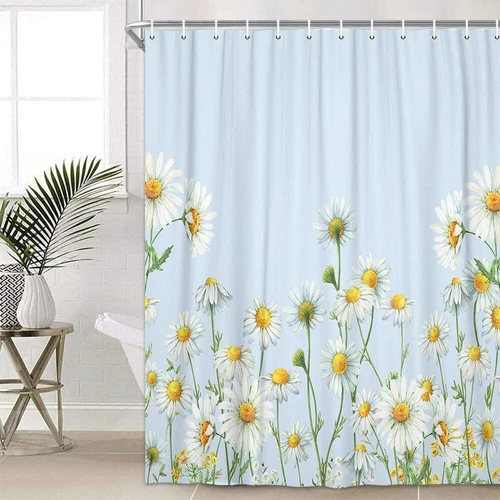 Cute Daisy Art Flower Shower Curtain Garden Waterproof With 12 Hooks Extra Long - Picture 7 of 20