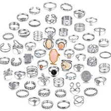 60 Pcs Gold Stacks Ring Sets for Women Non Tarnish, Dainty silver-60pcs