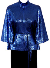ST.JOHN Women's Blue Black Sequin Throughout Shimmer Rhinestone Jacket Sz Small