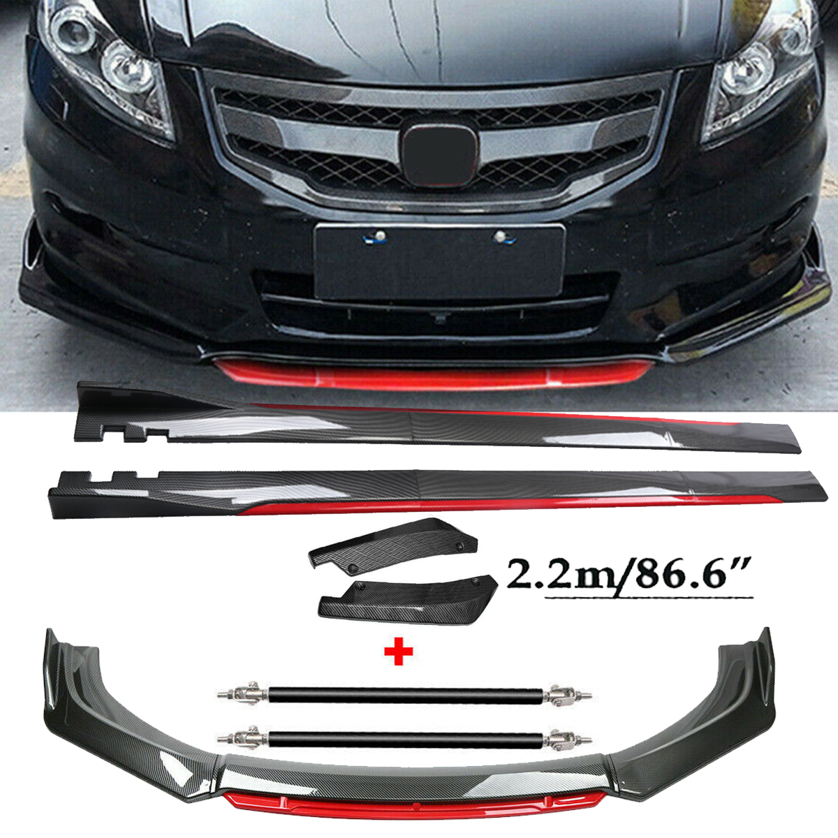 Front Lip Chin Bumper splitter Carbon Fiber Body Side Skirt For Honda Accord