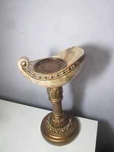 Unique Gold Resin Weighted Pearl finish sea shell 3" candle holder 12" high