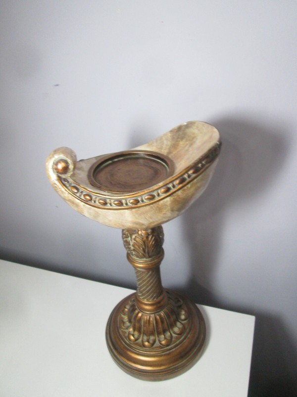 Unique Gold Resin Weighted Pearl finish sea shell 3" candle holder 12" high