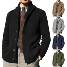 Men's collar pure cardigan solid color sweater knitted jacket
