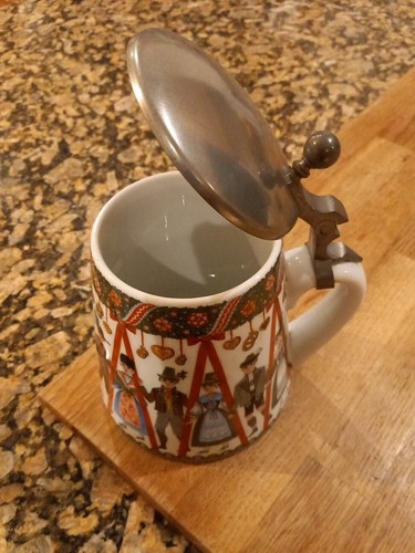 Vintage Elisabeth Liegl Ceramic Beer Stein Pewter Lid W. Germany Celebrate 1960s - Picture 2 of 20