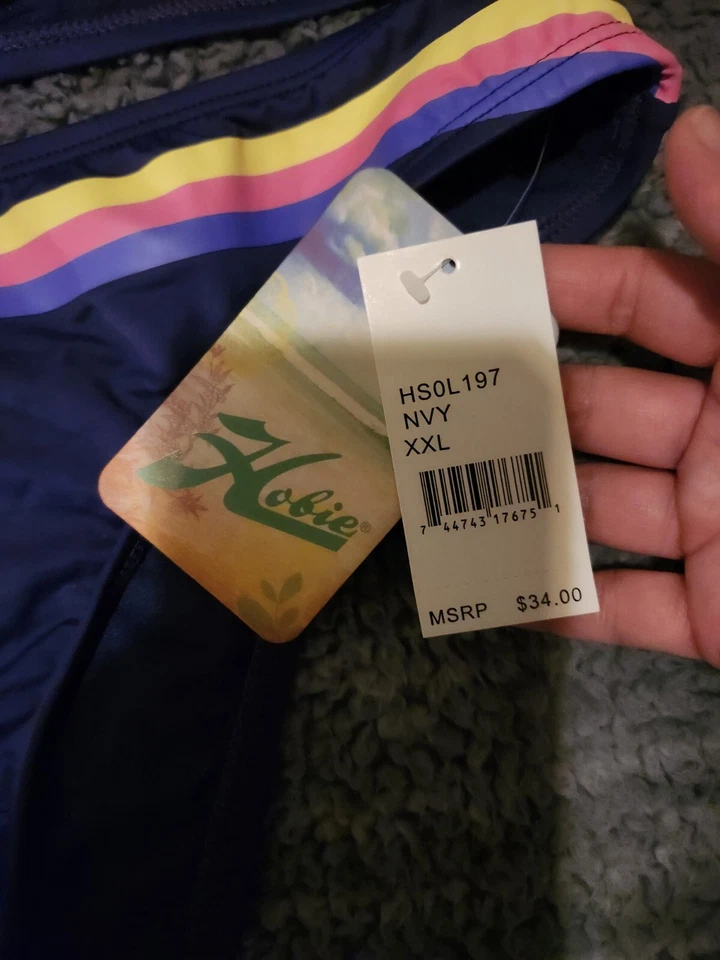 Conjunto de bikini Hobie azul marino patrón de rayas lisas, XXL NUEVO CON ETIQUETAS, venta al por menor $78 Foto 3 de 4