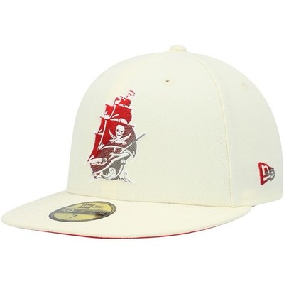 New Era 59FIFTY Tampa Bay Buccaneers Pirate Ship Cream Men Fitted Hat Size 7 5/8