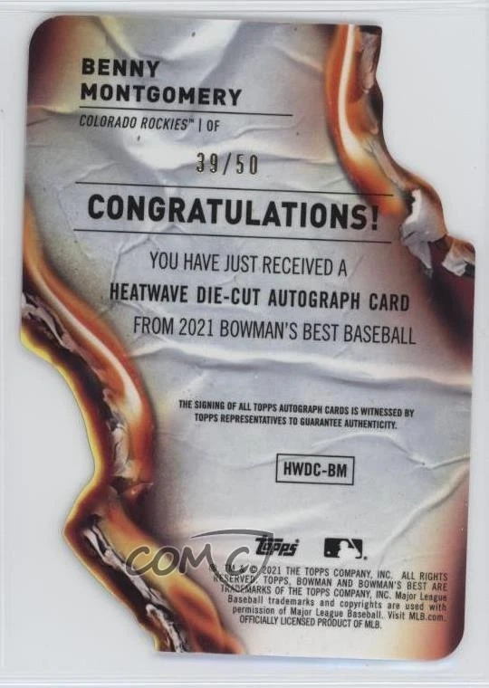 2021 Bowman's Best Heatwave Die-Cut Lava Refractor /50 Benny Montgomery Auto - Image 2 of 2