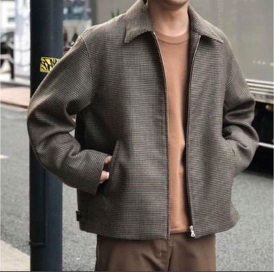 AURALEE Double Face Check Zip Blouson Houndstooth Jacket Size 4 M Japan