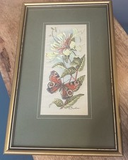 Vintage Silk Art Cash's of Coventry Butterflies Peacock Honeysuckle Botanical