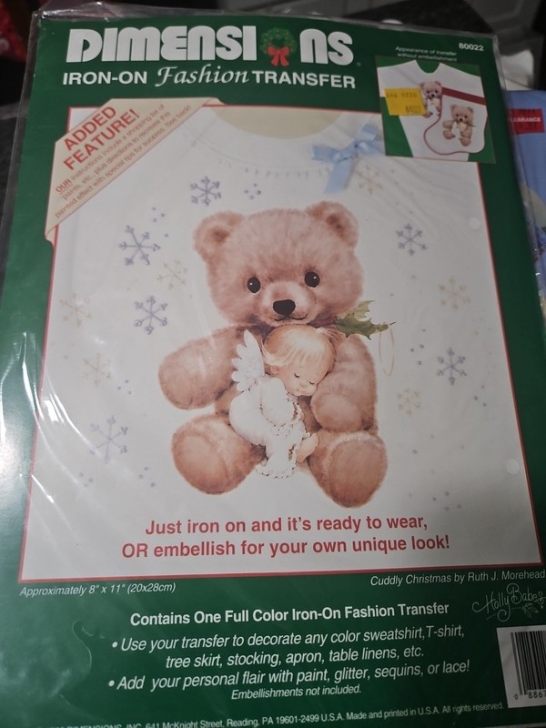 Dimensions “Cuddly Christmas” Bear Angel 80022 Iron-On Transfer Vtg 1992 90s