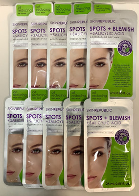 Skin Republic Spots + Blemish + Salicylic Acid Biodegradable Sheet Mask, 10pk