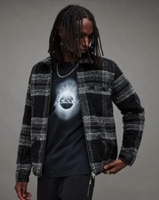 AllSaints Men  s Sz S Phoenix Black Gray Checked Full Zip Relaxed Fit Jacket
