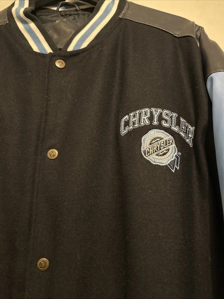 Vintage 2000s Chrysler Leather Wool Blue RARE Retro Car Varsity Jacket Size XL - Image 3 of 4