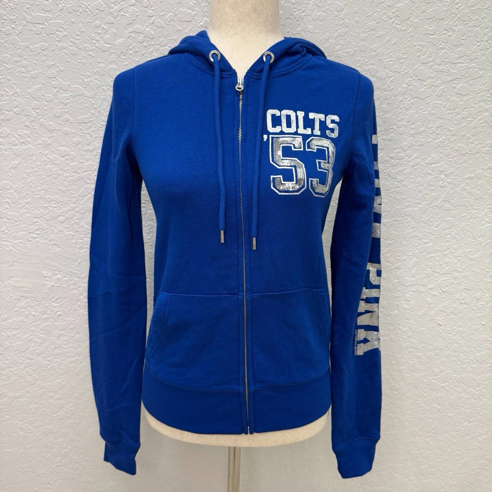 UNDERCOVER Rara felpa con cappuccio Victoria's Secret 2011 ROSA NFL Indianapolis Colts nuova con etichette taglia XS