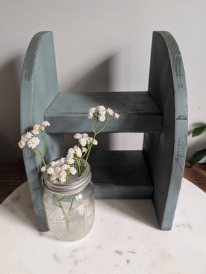 Rustic Wood Shelf Distressed Blue Farmhouse Decor Small Freestanding Display