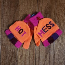 Claire's "HOT MESS" Convertible Flip Top GLOVES MITTENS Kids One Size Stretchy