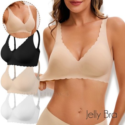 Women Wireless Jelly Bra Full Coverage Push Up Bralettes Deep V Bra Soft Comfort