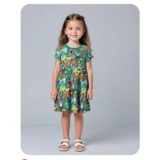 Mini Boden Girls Jungle Animal Print Jersey Dress Green 4-5Y Short Sleeve