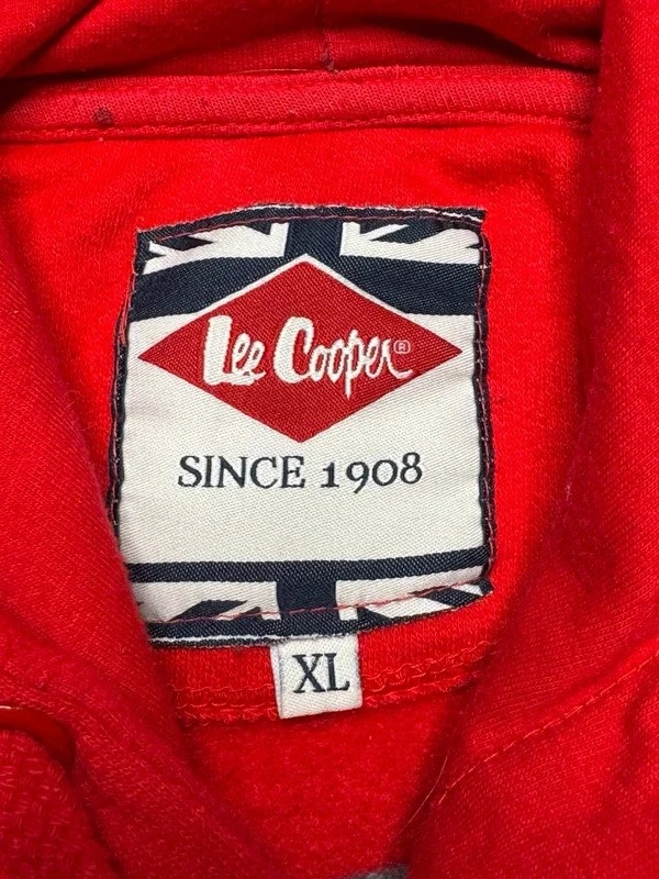 Lee Cooper Rojo Gris Sudadera con Capucha Pullover Bordado Logo Canguro Bolsillo XL
