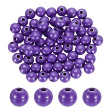 100 Pcs Natural Wooden Beads for Crafts, Purple 16mm Dia, 4mm Hole 