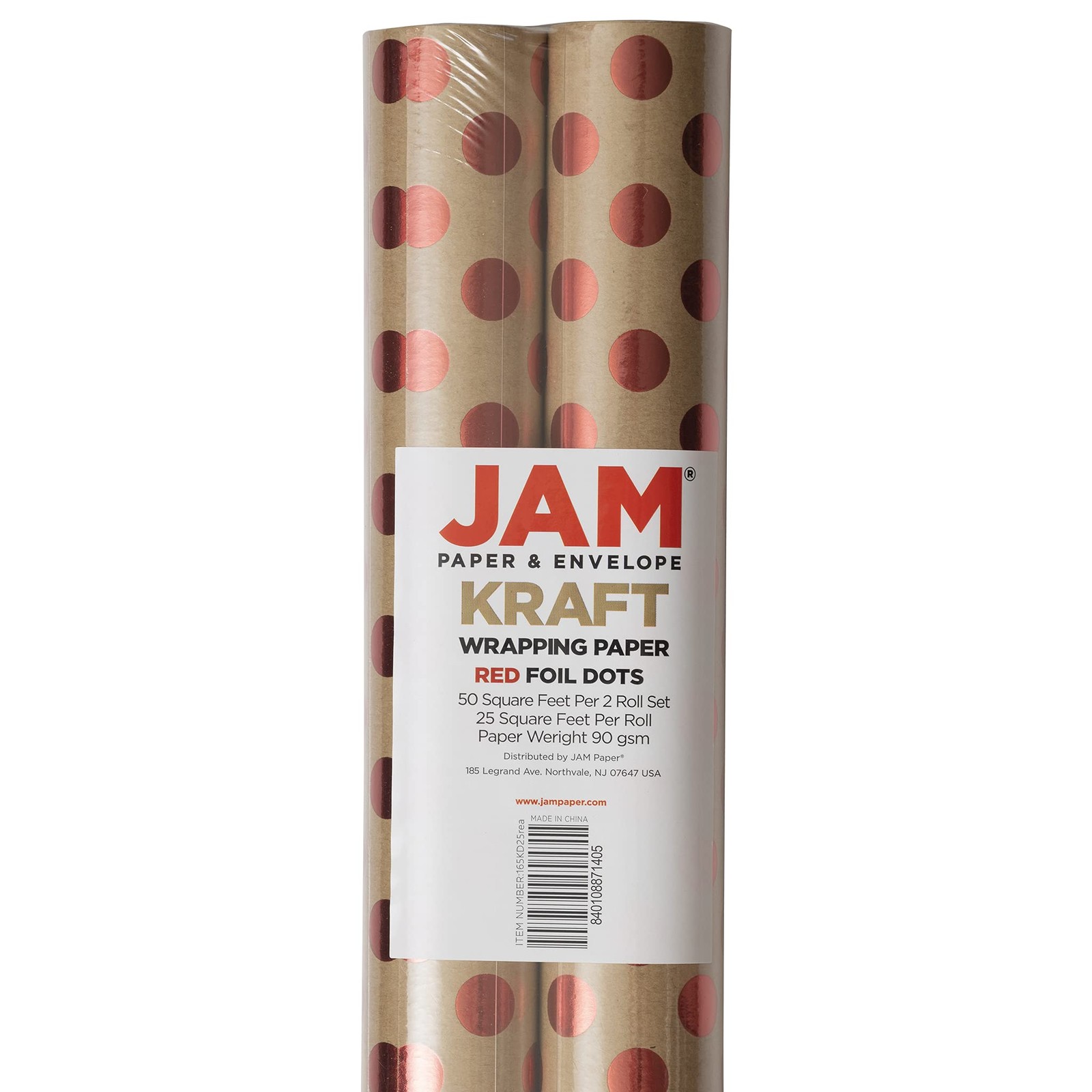 Gift Wrap - Kraft Wrapping - 50 Sq Ft Total - Red Foil Polka Dots on Brown Kr...