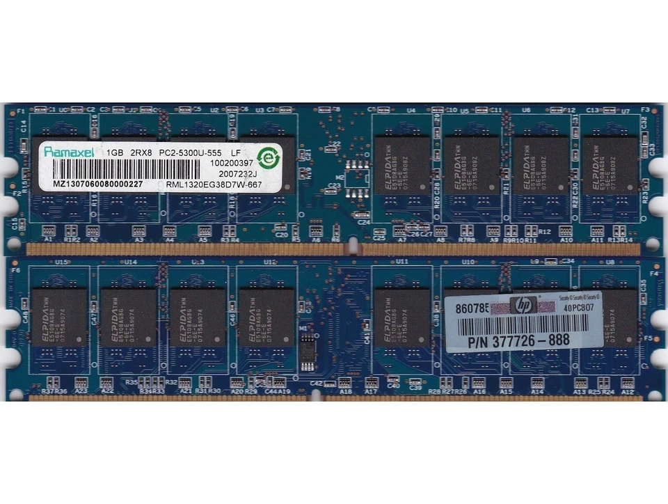 2GB 2x1GB PC2-5300 DDR2-667 RAMAXEL RML1320EG38D7W-667 MEMORY KIT HP 377726-888 - Image 3 of 4