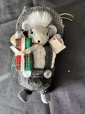 Vintage Kurt Adler Christmas Mouse in Top Hat Ornament Present Clothes Overalls