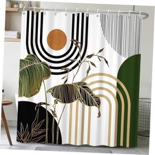 Abstract Geometric Botanical Shower Curtain with Hooks, Geometric Botanical-a