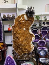 1100LB Rare Natural Citrine Quartz Crystal Cluster flowers Reiki decor + Stand