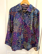 Talbots Plus Women's Floral Blouse XL Long Sleeve 100% Cotton Collar and Button