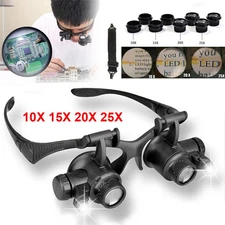 Double Eye Jewelry Watch Repair Magnifier Loupe Glasses With LED Light 8 Lens