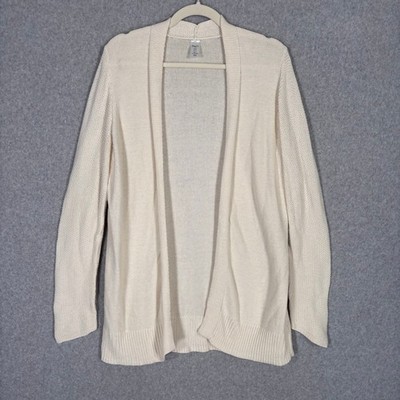 Gap Body Open Knit Cardigan Sweater Large Cream 100% Cotton Waffle Beach Neutral