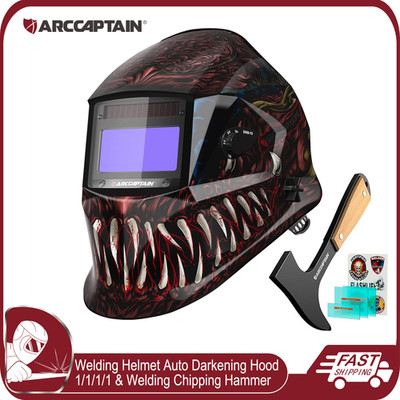 ARCCAPTAIN Welding Helmet Auto Darkening True Color Arc Tig Mig +Welding Hammer