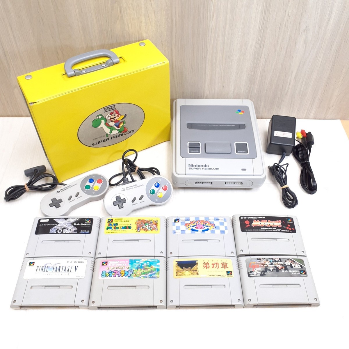 Nintendo Super Famicom console with 8 games Yoshi Storage Case