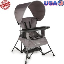 Portable Toddler Chair 3 Growth Stages Sun Canopy Snack Tray Grey Indoor Outdoor