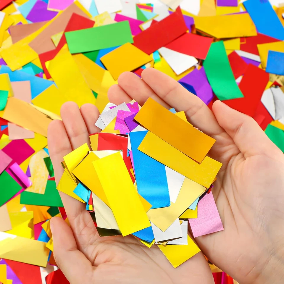 Confeti metálico rectangular de 300 gramos de papel de aluminio multicolor para rociar mesa confeti... Foto 4 de 4