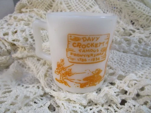 VINTAGE 1950'S DAVY CROCKETT CHILD'S MUG MILK GLASS Orange Rare