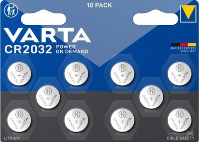 VARTA Power on Demand Lithium-Knopfzelle CR2032 (Knopfzellenbatterie, 3 V) 10er-