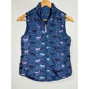 Ariat Reversible Puffer Vest Kids XL 14 Blue Horse Polka Dot Print Quilted Zip