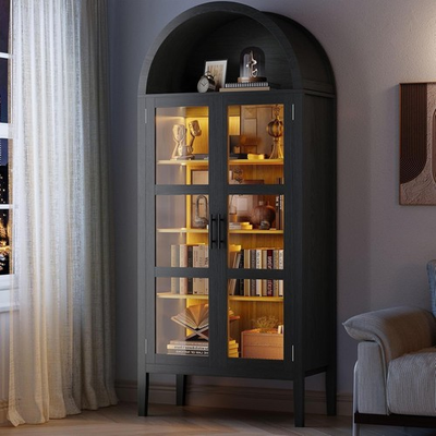 #ad Modern Farmhouse Storage Cabinet 71quot; with LED Adjustable Shelves amp; Glass Door $199.01