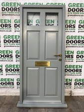 GREY WOODEN FRONT DOOR HERITAGE KENSINGTON PANEL ROYAL DOUBLE GLAZED BRASS