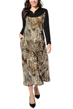 Attitudes by Renee Women's Bib Front Maxi Dress Brown Cheetah