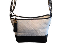 CHANEL Gabrielle Quilted White with Black Trim Hobo Medium Shoulder Bag - NWT