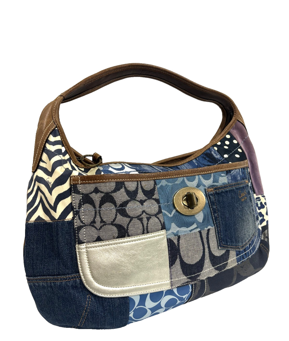 Coach Patchwork Denim Leather Suede Hobo Shoulder Bag Ergo XL Limited Edition