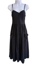 Urban Outfitters Cooperative Button-Front Poplin Midi Dress Small S Black EUC