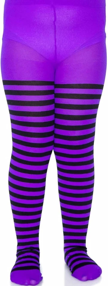 Medias de disfraz de rayas Leg Avenue para niña medianas, negras/púrpura  Foto 2 de 4