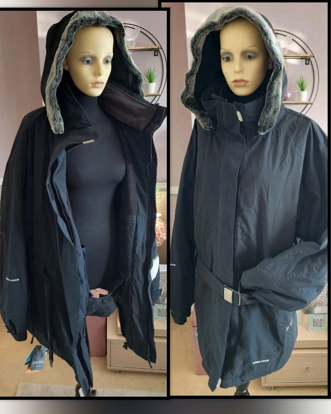 New Womens black fur hood White Rock Snow Ski Surf Jacket Coat Waterproof 28