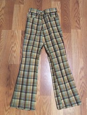 Vtg NOS Sears Boy's Toughskins Plaid Pants 70s Brown 16 Slim Perma Prest NWT